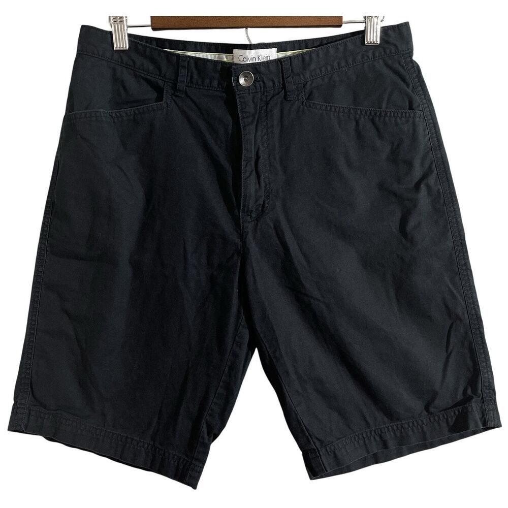 Calvin Klein Men's Chino Flat Front Khaki Shorts Black 32x10 100% Cotton Preppy